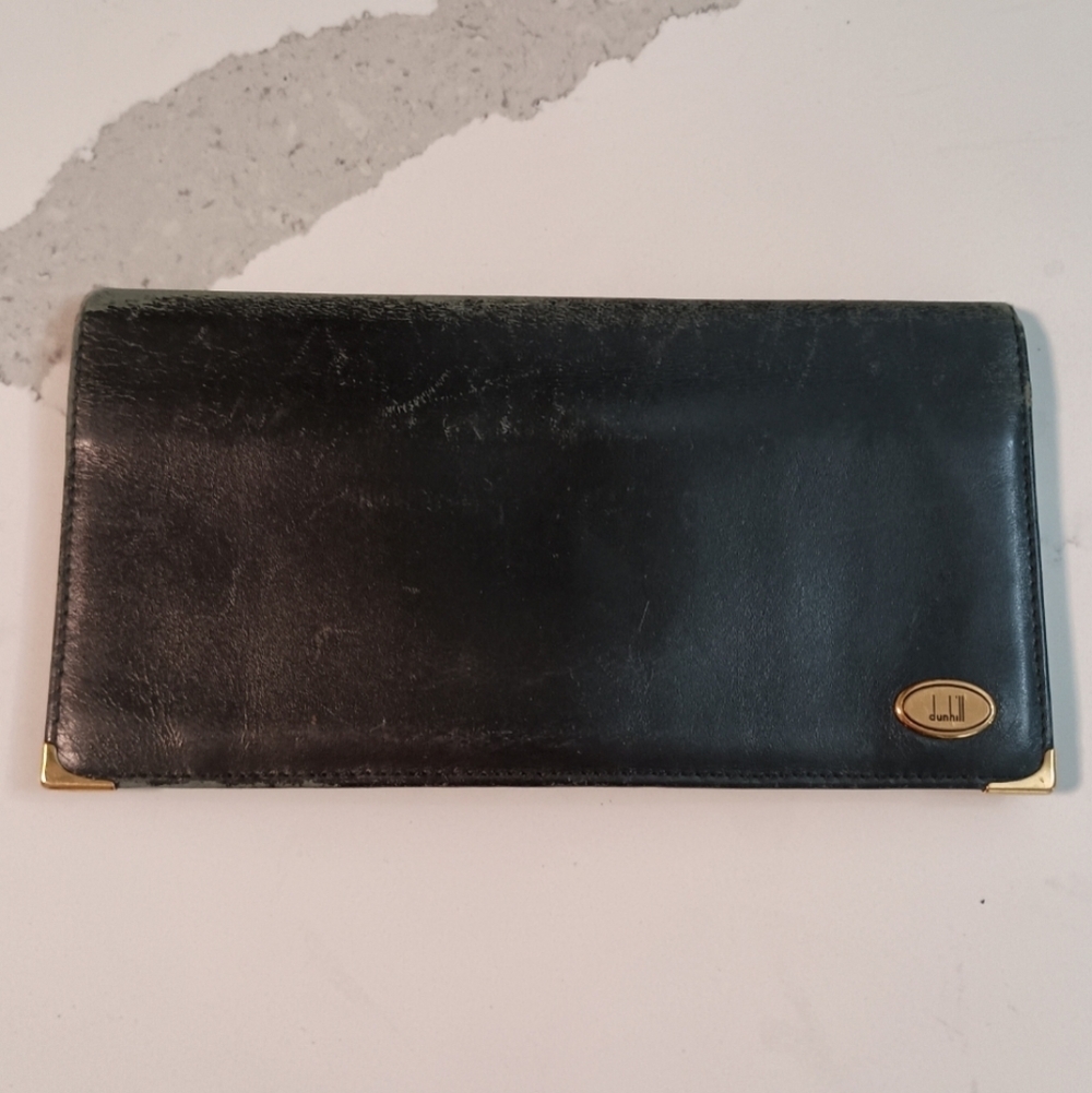 Dunhill Long Wallet Black Gold leather Mens Authentic